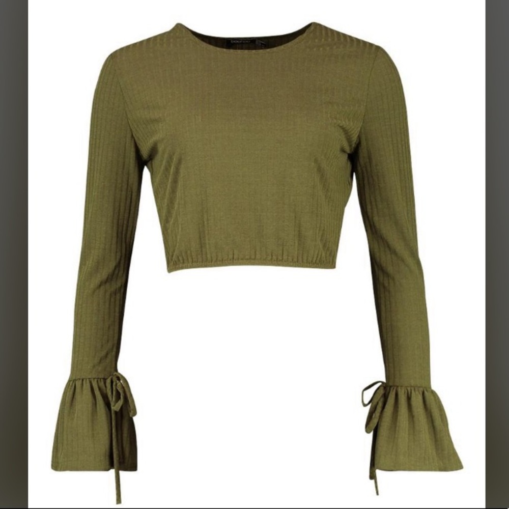 Crew Neck Chunky Rib Top With Tie Detail Cuff, size 10